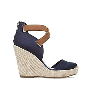 Bbg navy blue with chestnut straps wedge sandals